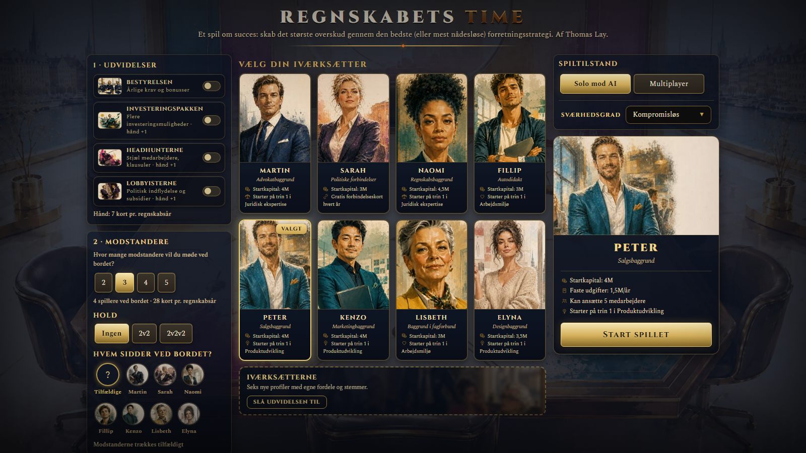 Choosing your entrepreneur on the start screen